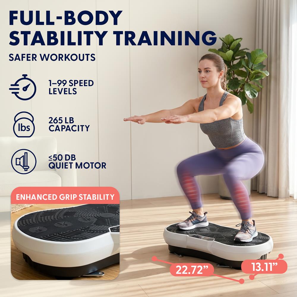 Hurtle Vibration Plate Machine – Adjustable 1–99 Speeds, Quiet, Lightweight, With Remote And Preset Programs Portable For Home And Office (Gray)