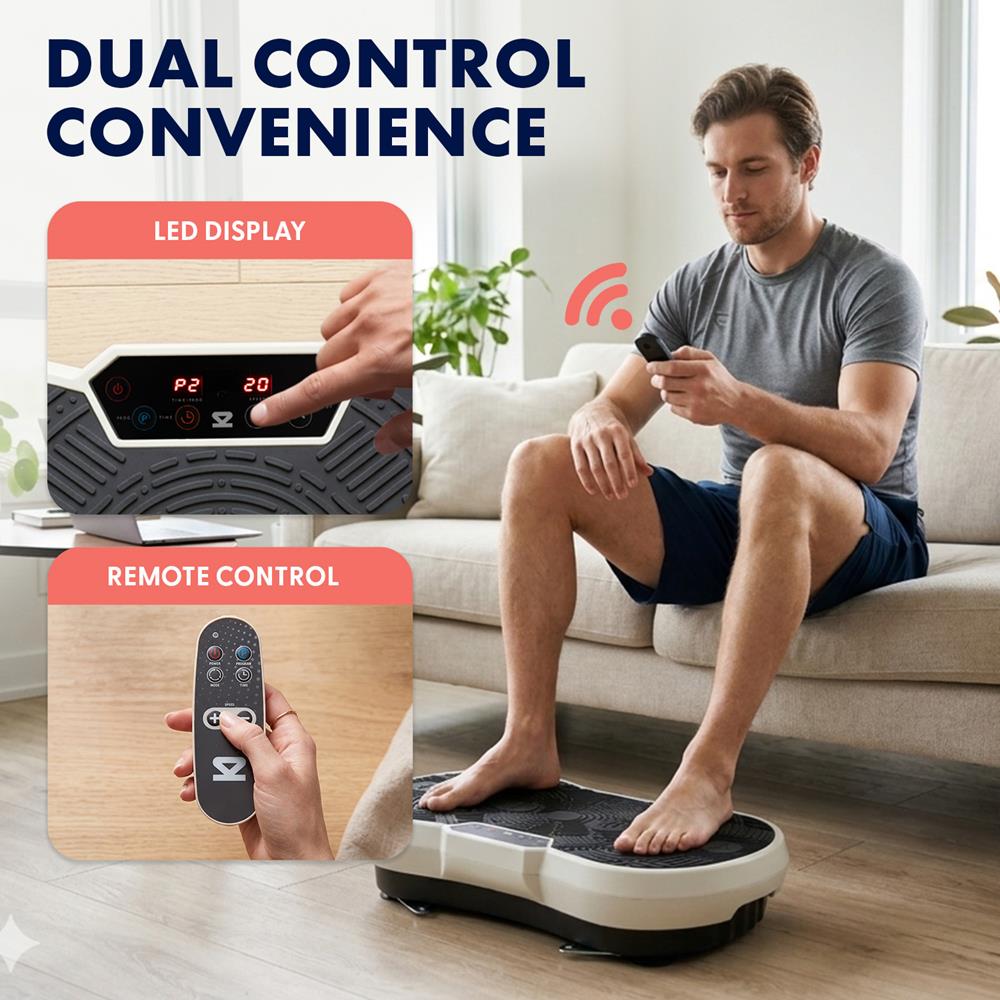 Hurtle Vibration Plate Machine – Adjustable 1–99 Speeds, Quiet, Lightweight, With Remote And Preset Programs Portable For Home And Office (Gray)