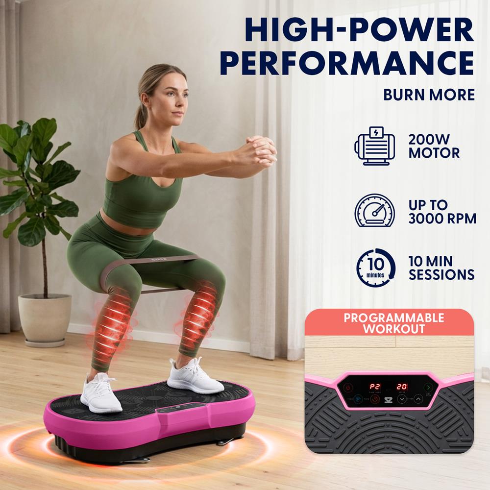 Hurtle Vibration Plate Machine – Adjustable 1–99 Speeds, Quiet, Lightweight, With Remote And Preset Programs Portable For Home And Office (Pink)