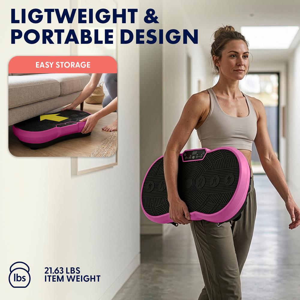 Hurtle Vibration Plate Machine – Adjustable 1–99 Speeds, Quiet, Lightweight, With Remote And Preset Programs Portable For Home And Office (Pink)