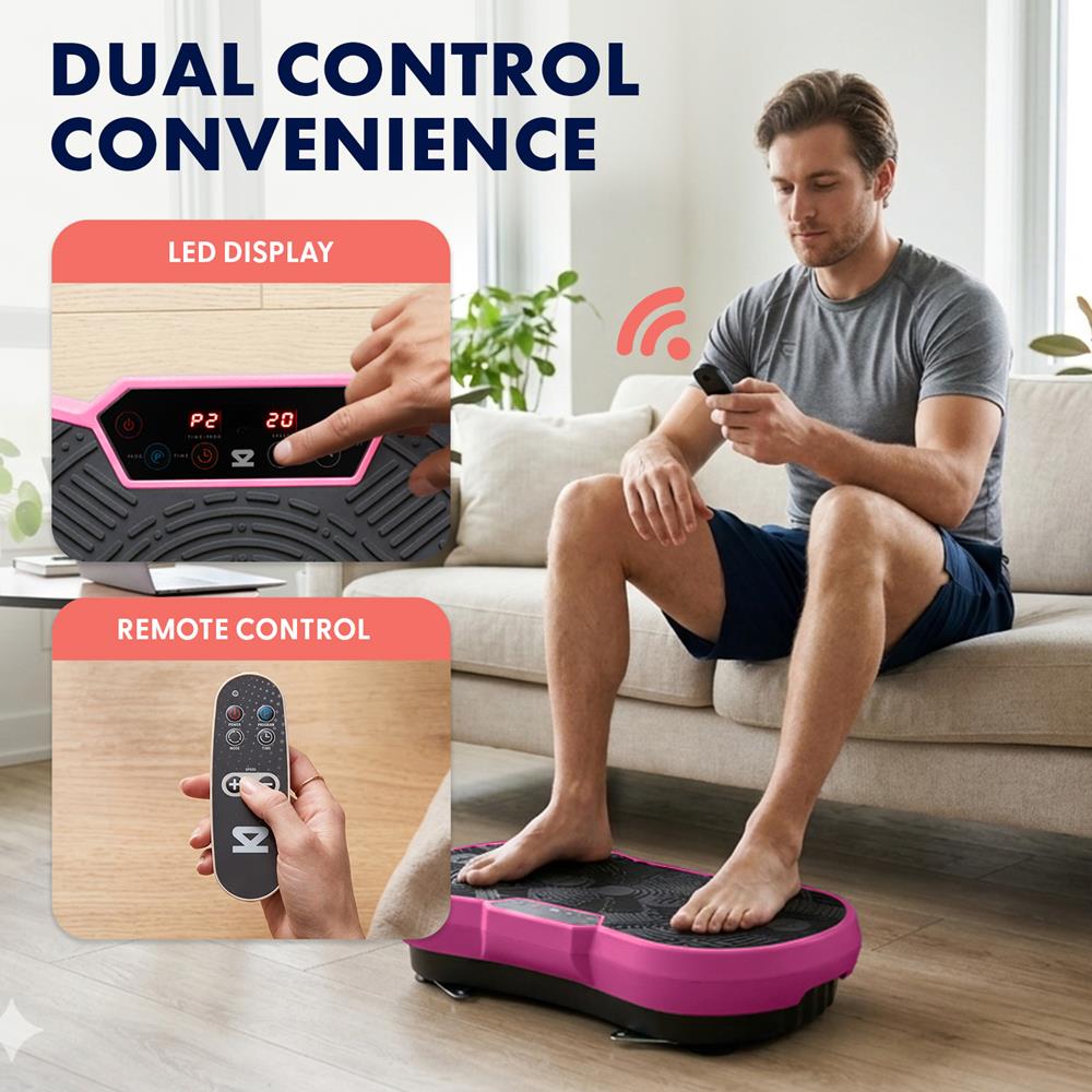 Hurtle Vibration Plate Machine – Adjustable 1–99 Speeds, Quiet, Lightweight, With Remote And Preset Programs Portable For Home And Office (Pink)
