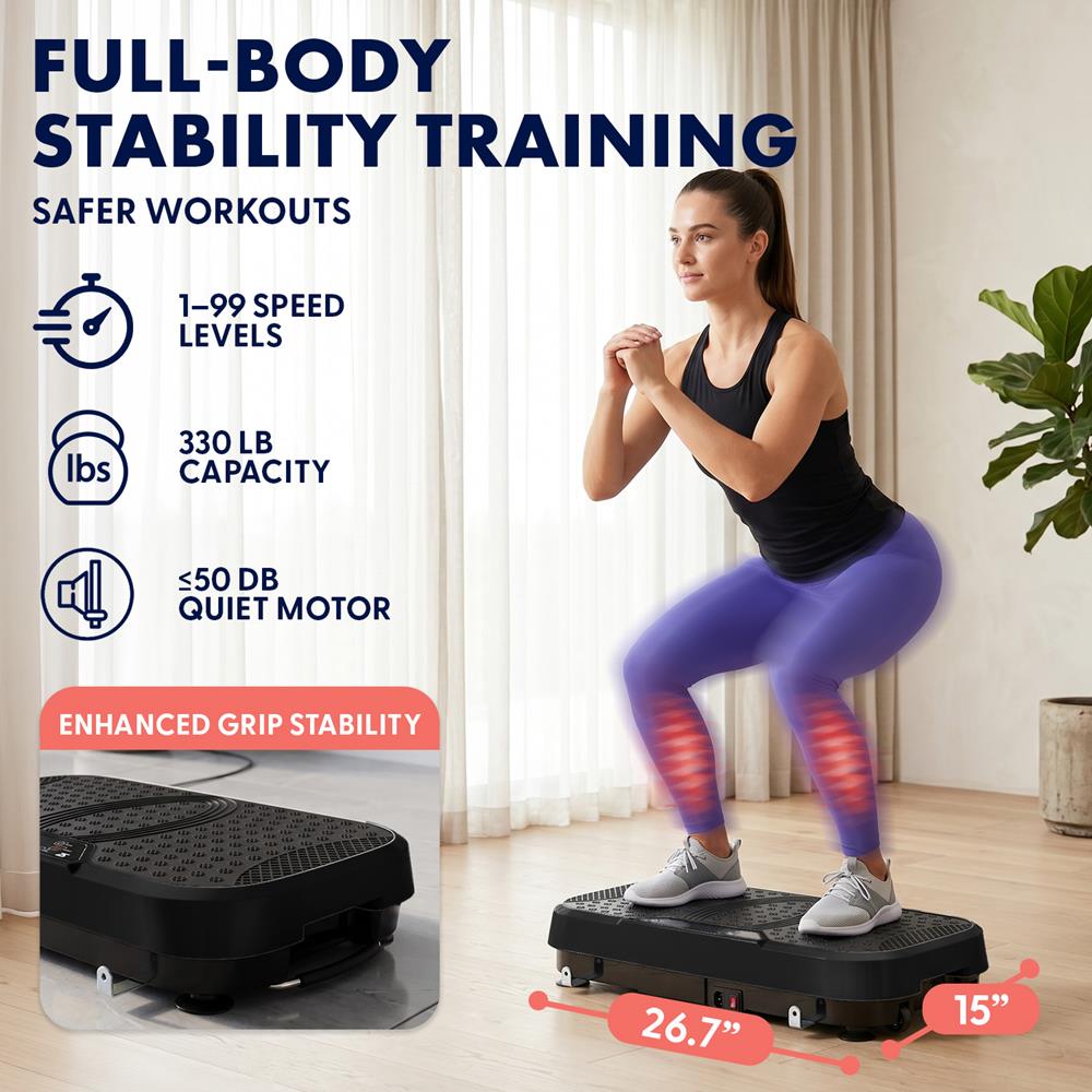 Hurtle Vibration Plate Machine – Adjustable 1–99 Speeds, Quiet, Lightweight, With Remote And Preset Programs Portable For Home And Office (Black)