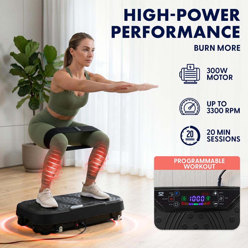 Hurtle Vibration Plate Machine – Adjustable 1–99 Speeds, Quiet, Lightweight, With Remote And Preset Programs Portable For Home And Office (Black)