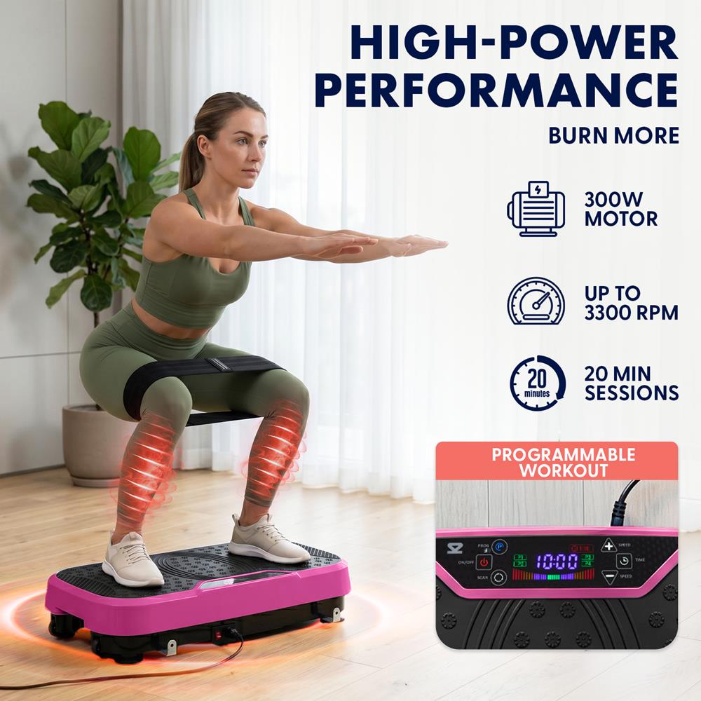 Hurtle Vibration Plate Machine – Adjustable 1–99 Speeds, Quiet, Lightweight, With Remote And Preset Programs Portable For Home And Office (Pink)