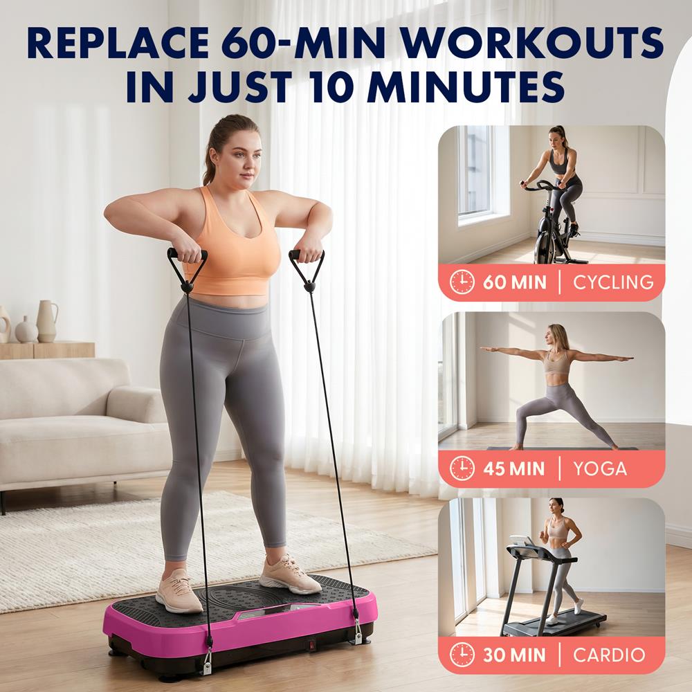Hurtle Vibration Plate Machine – Adjustable 1–99 Speeds, Quiet, Lightweight, With Remote And Preset Programs Portable For Home And Office (Pink)