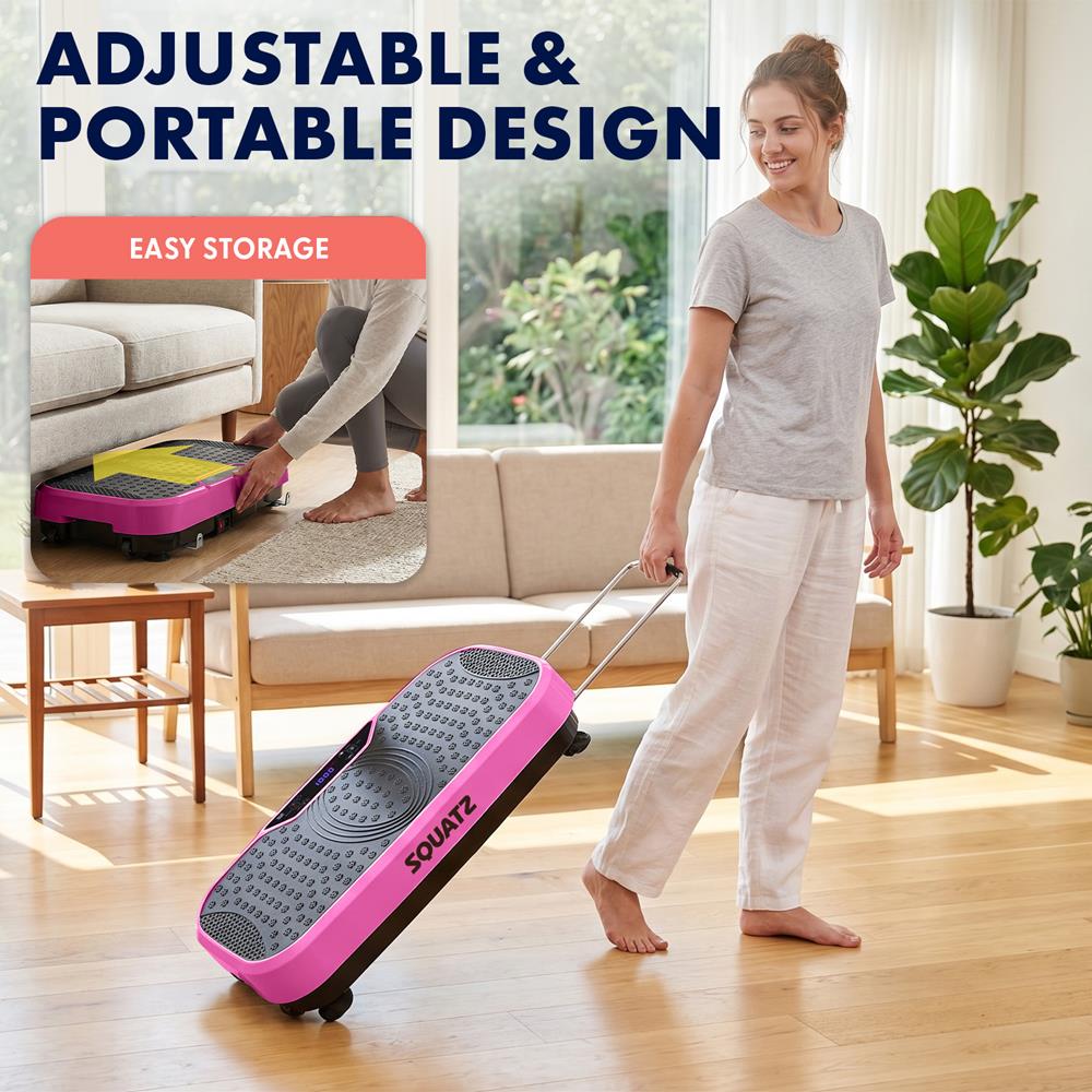 Hurtle Vibration Plate Machine – Adjustable 1–99 Speeds, Quiet, Lightweight, With Remote And Preset Programs Portable For Home And Office (Pink)