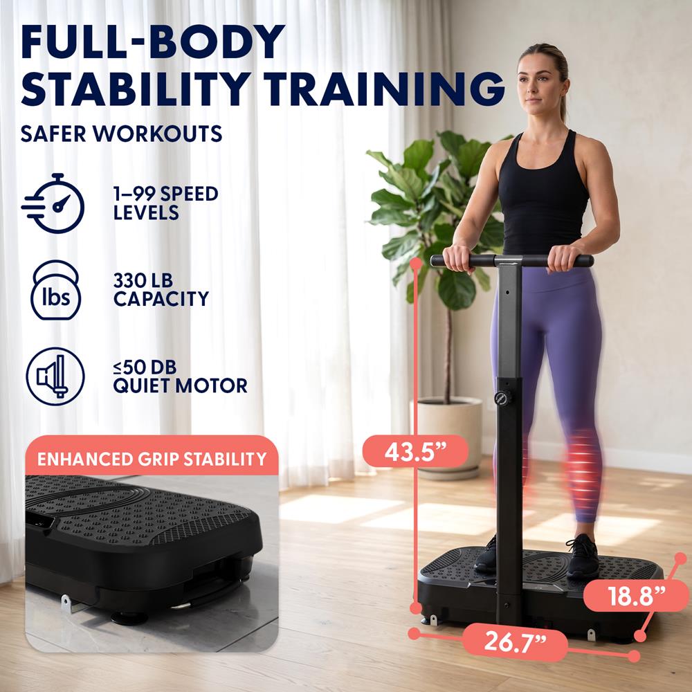 Hurtle Vibration Plate With Handle – Adjustable 1–99 Speeds, Quiet, Lightweight, With Remote And Preset Programs Portable For Home And Office (Black)
