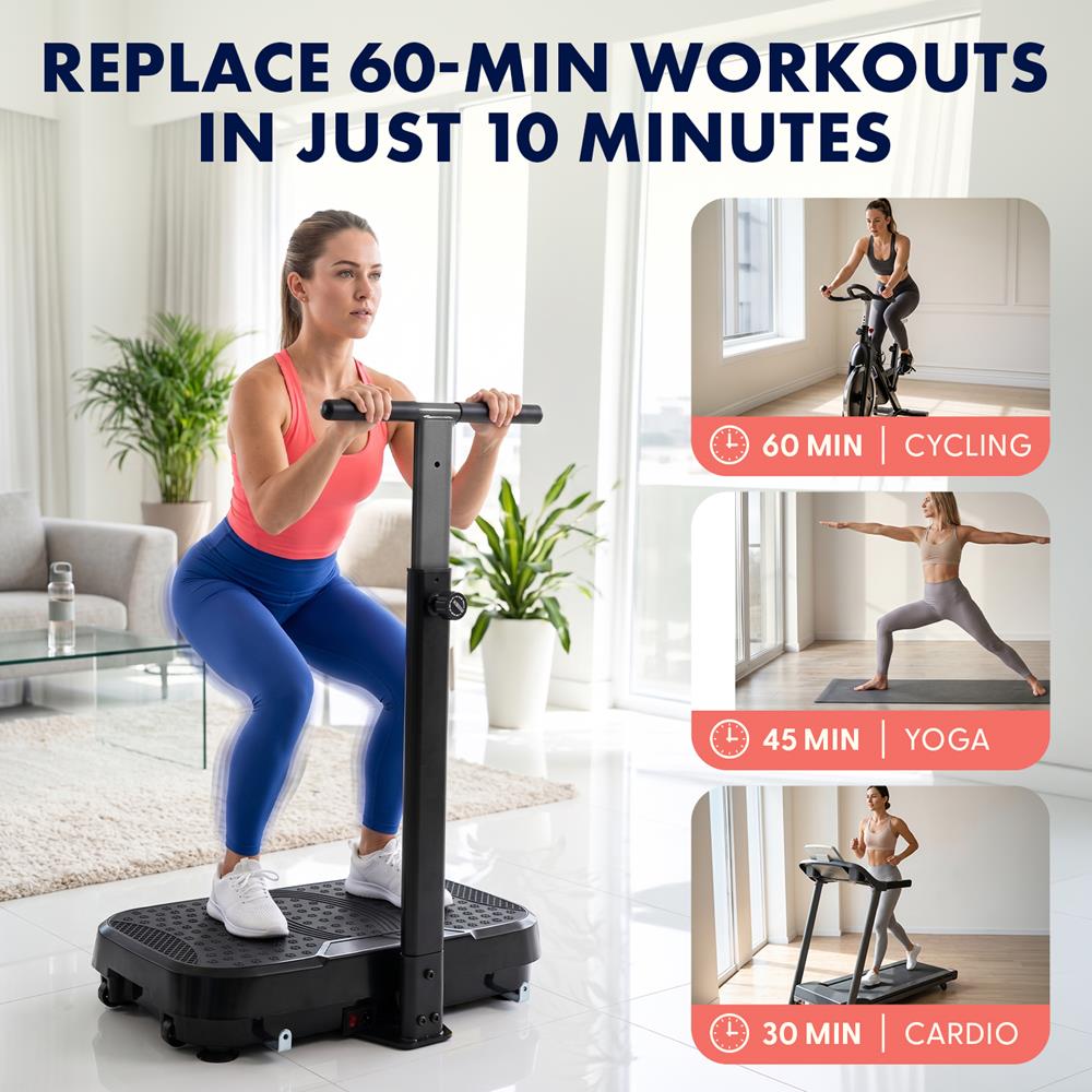 Hurtle Vibration Plate With Handle – Adjustable 1–99 Speeds, Quiet, Lightweight, With Remote And Preset Programs Portable For Home And Office (Black)