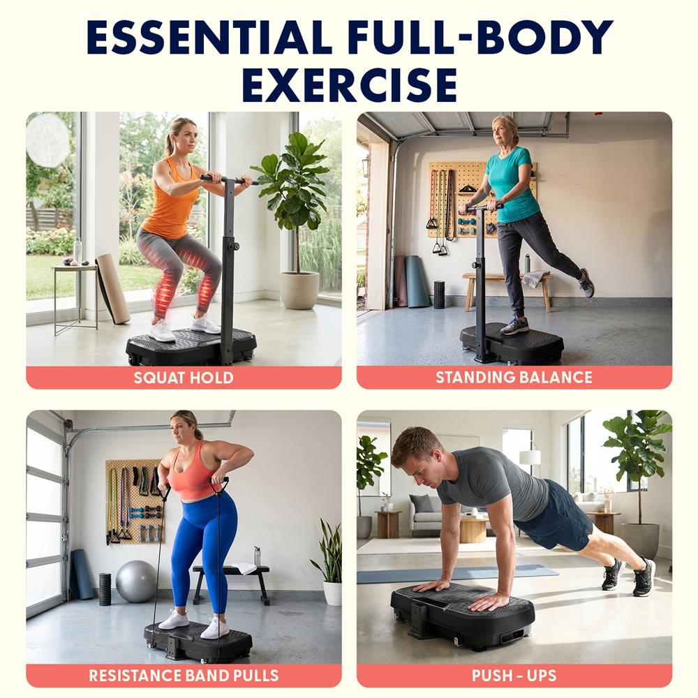 Hurtle Vibration Plate With Handle – Adjustable 1–99 Speeds, Quiet, Lightweight, With Remote And Preset Programs Portable For Home And Office (Black)