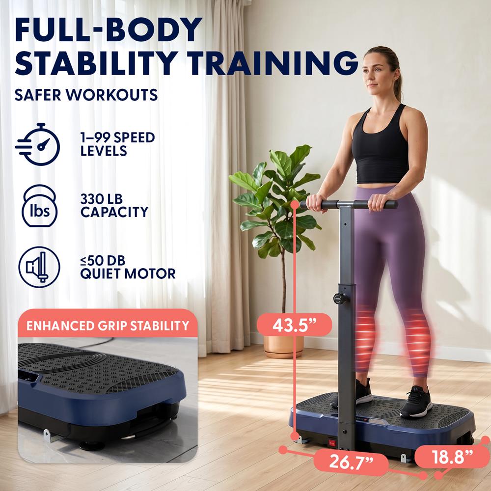 Hurtle Vibration Plate With Handle – Adjustable 1–99 Speeds, Quiet, Lightweight, With Remote And Preset Programs Portable For Home And Office (Blue)