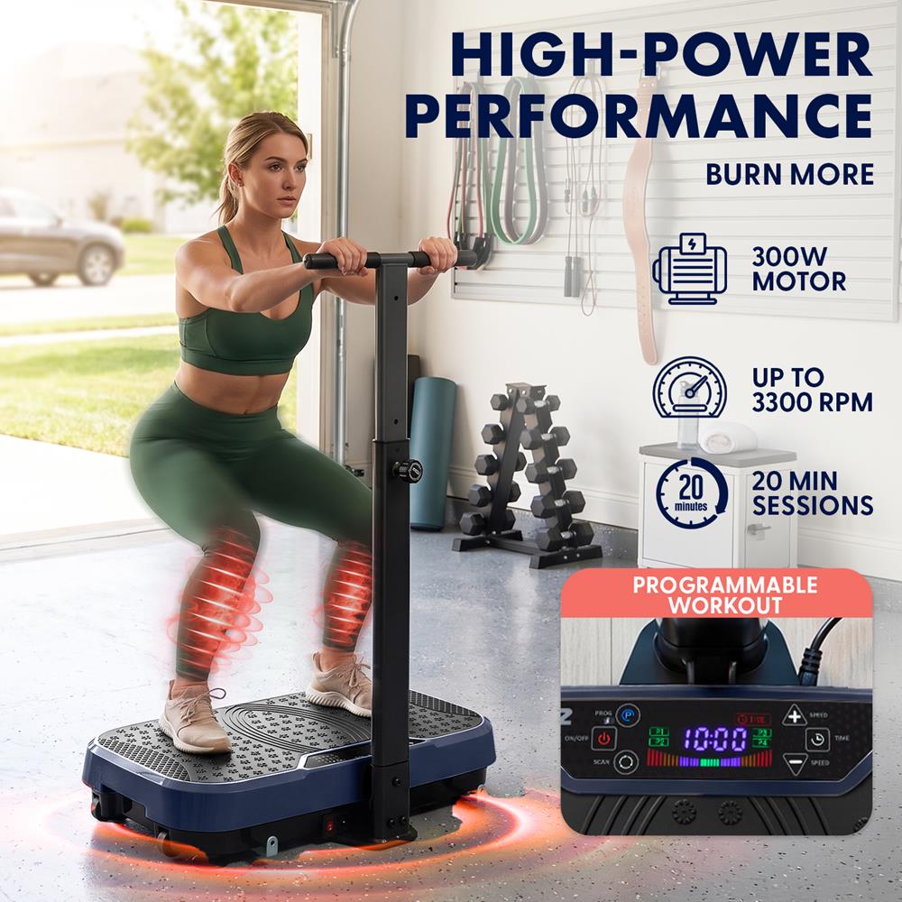 Hurtle Vibration Plate With Handle – Adjustable 1–99 Speeds, Quiet, Lightweight, With Remote And Preset Programs Portable For Home And Office (Blue)