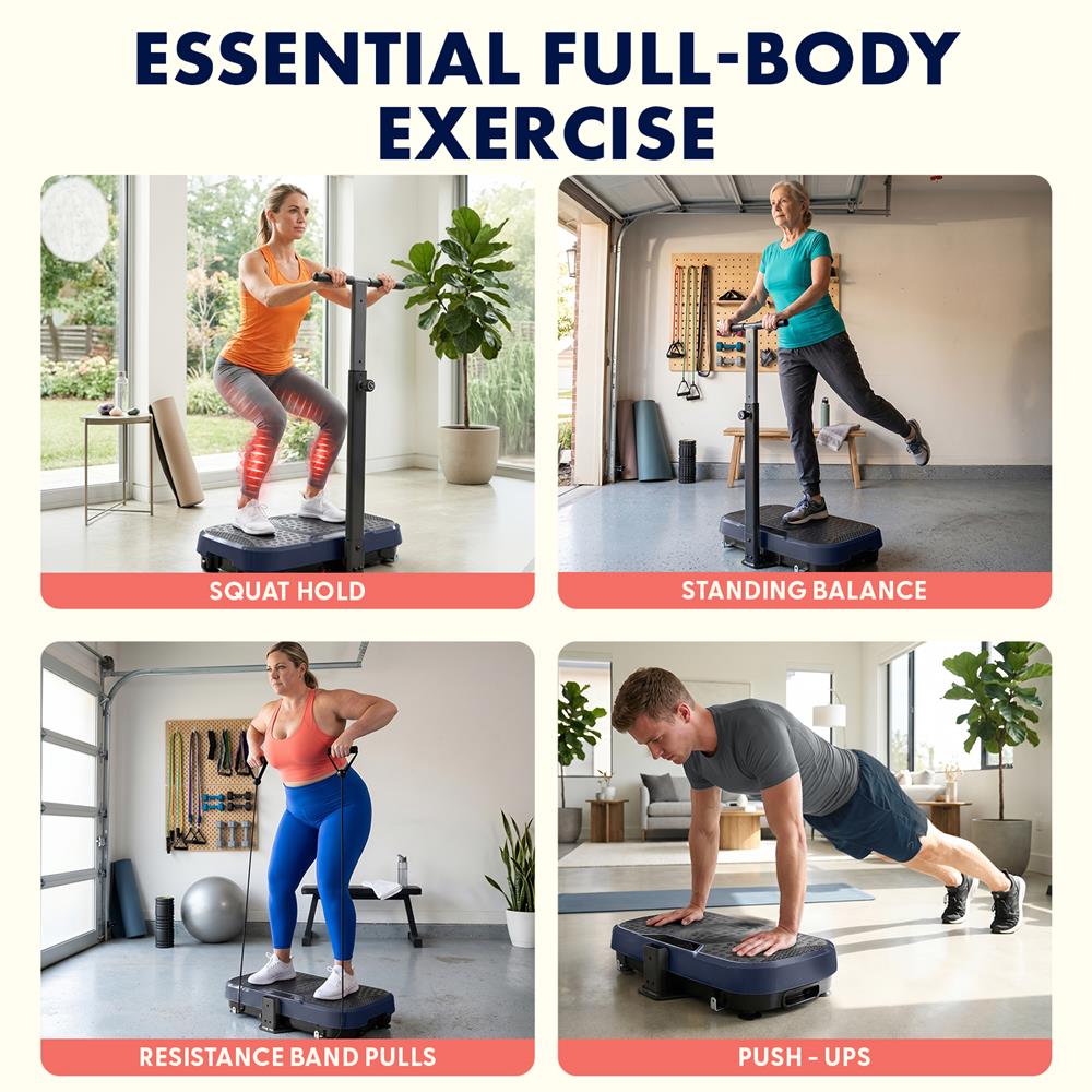 Hurtle Vibration Plate With Handle – Adjustable 1–99 Speeds, Quiet, Lightweight, With Remote And Preset Programs Portable For Home And Office (Blue)