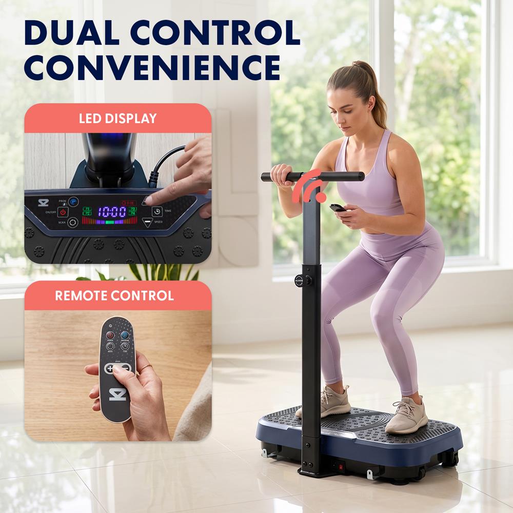 Hurtle Vibration Plate With Handle – Adjustable 1–99 Speeds, Quiet, Lightweight, With Remote And Preset Programs Portable For Home And Office (Blue)