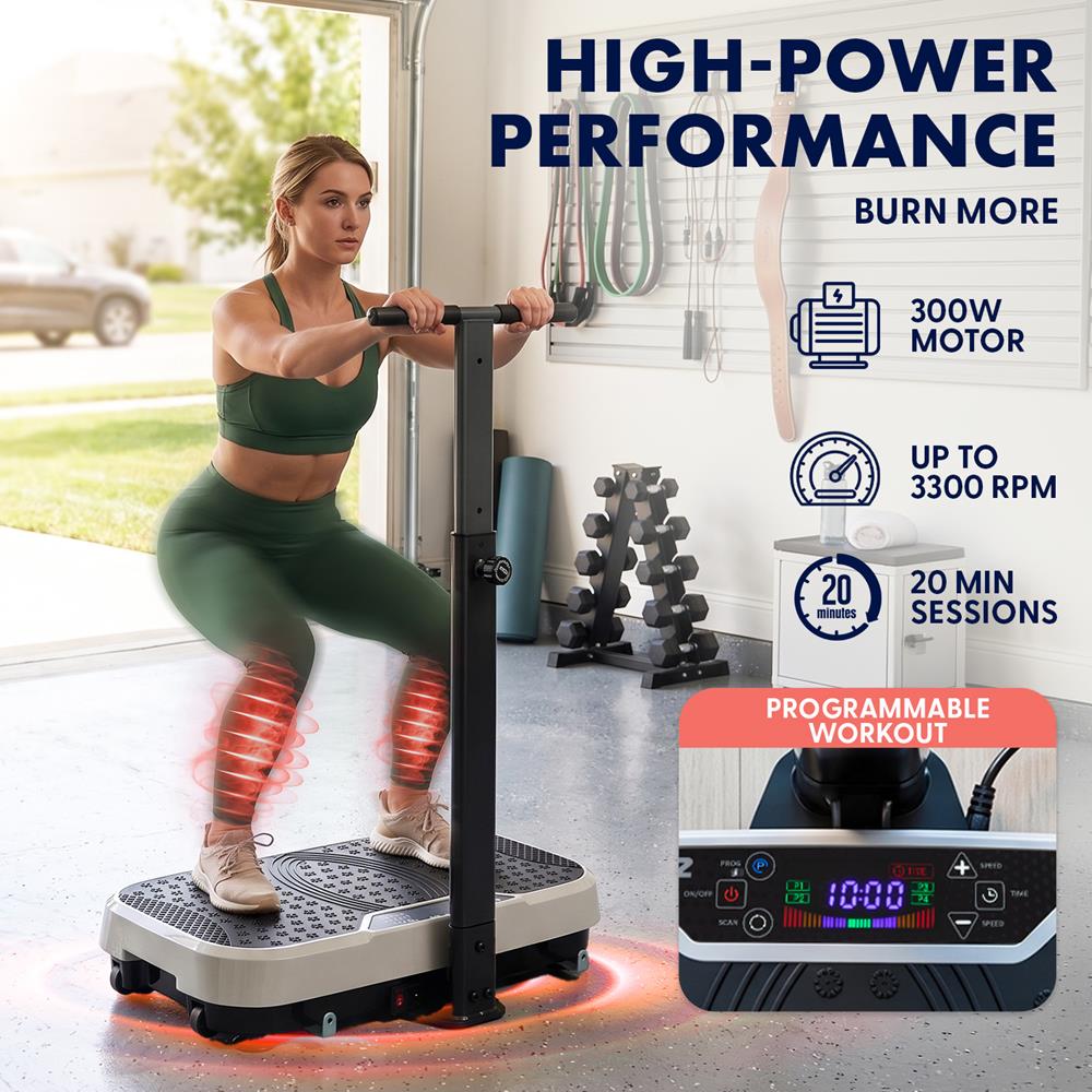 Hurtle Vibration Plate With Handle – Adjustable 1–99 Speeds, Quiet, Lightweight, With Remote And Preset Programs Portable For Home And Office (Gray)