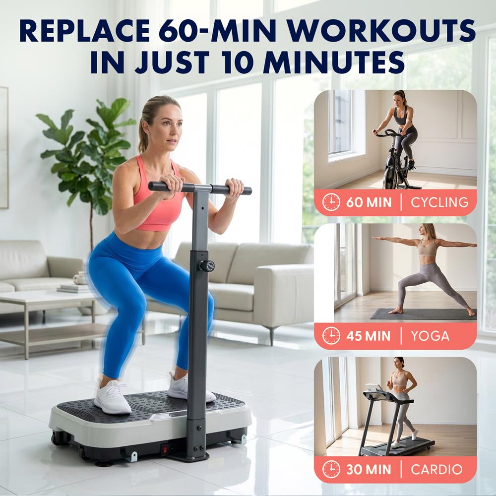 Hurtle Vibration Plate With Handle – Adjustable 1–99 Speeds, Quiet, Lightweight, With Remote And Preset Programs Portable For Home And Office (Gray)