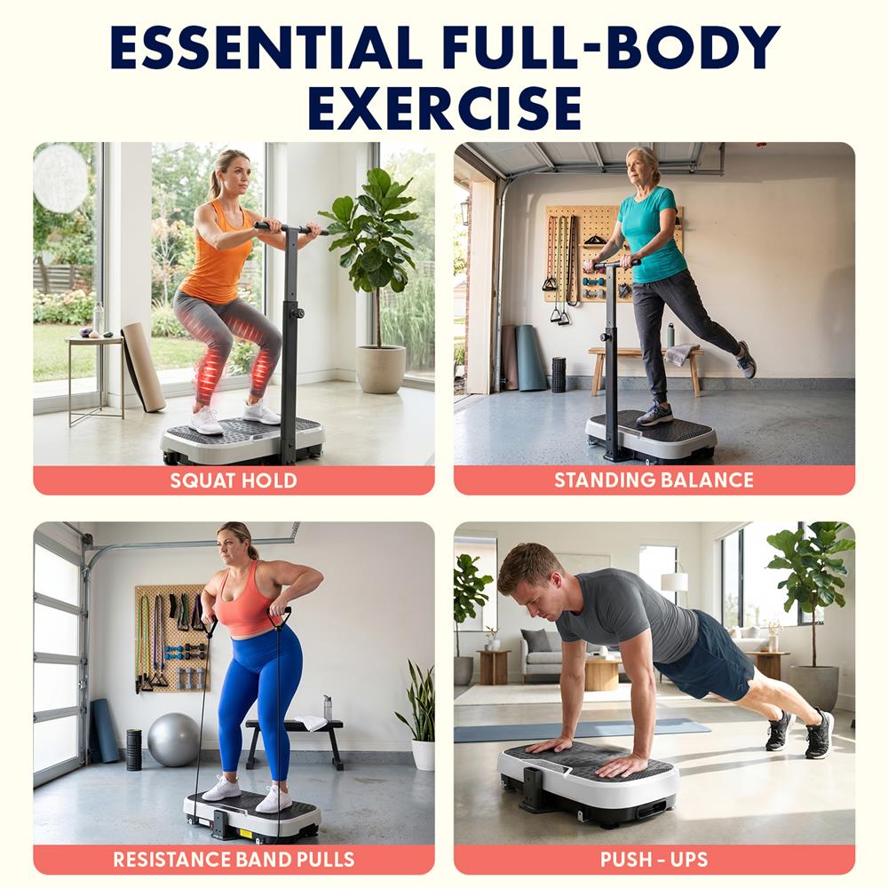 Hurtle Vibration Plate With Handle – Adjustable 1–99 Speeds, Quiet, Lightweight, With Remote And Preset Programs Portable For Home And Office (Gray)