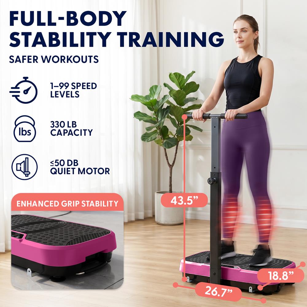 Hurtle Vibration Plate With Handle – Adjustable 1–99 Speeds, Quiet, Lightweight, With Remote And Preset Programs Portable For Home And Office (Pink)