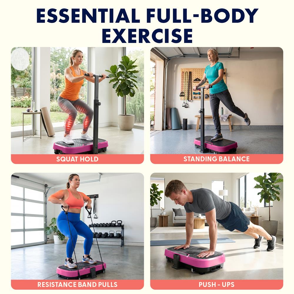 Hurtle Vibration Plate With Handle – Adjustable 1–99 Speeds, Quiet, Lightweight, With Remote And Preset Programs Portable For Home And Office (Pink)