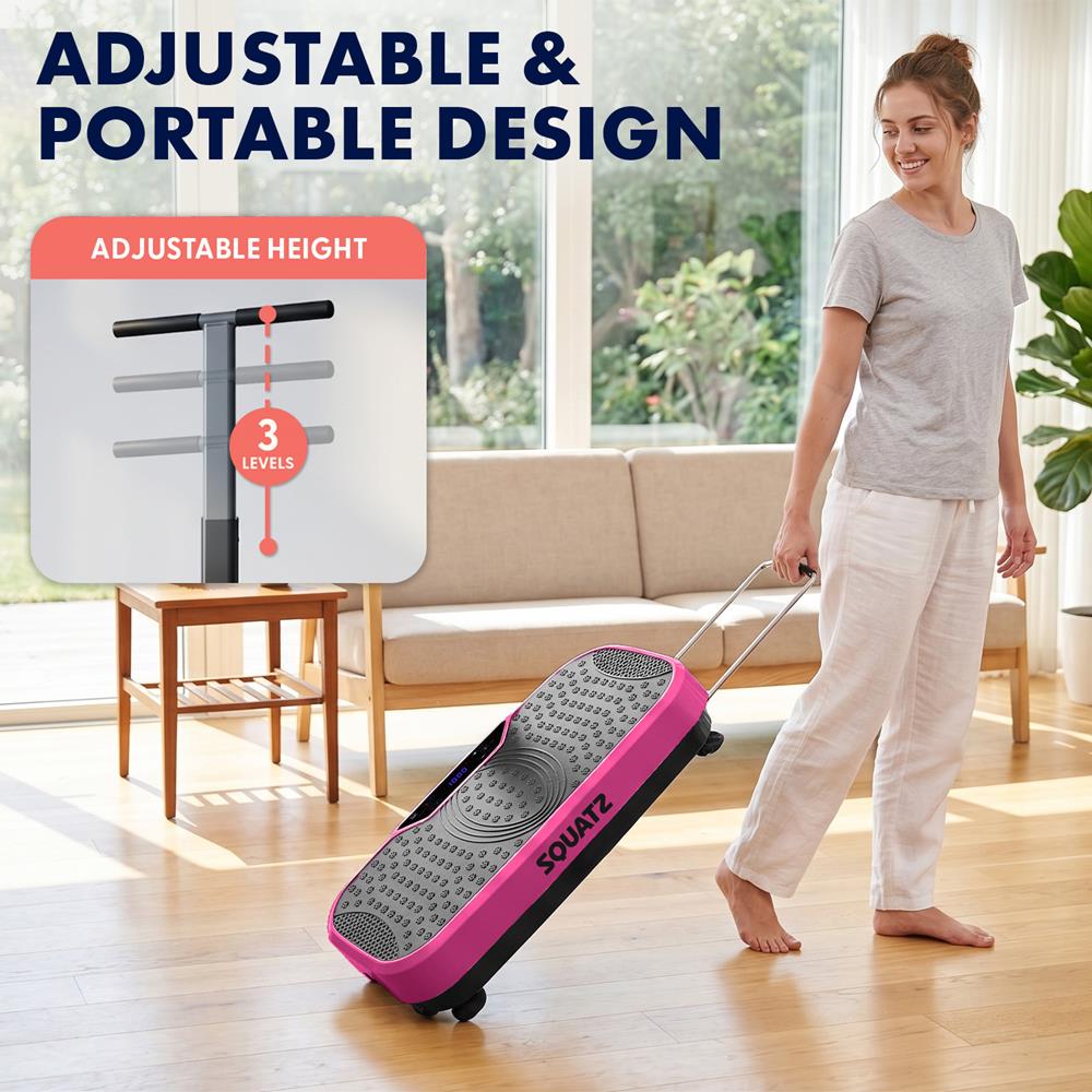 Hurtle Vibration Plate With Handle – Adjustable 1–99 Speeds, Quiet, Lightweight, With Remote And Preset Programs Portable For Home And Office (Pink)