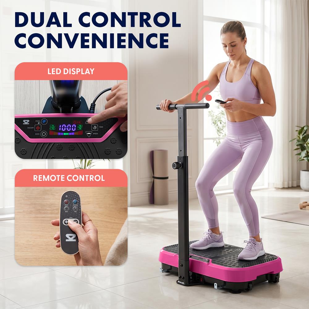 Hurtle Vibration Plate With Handle – Adjustable 1–99 Speeds, Quiet, Lightweight, With Remote And Preset Programs Portable For Home And Office (Pink)