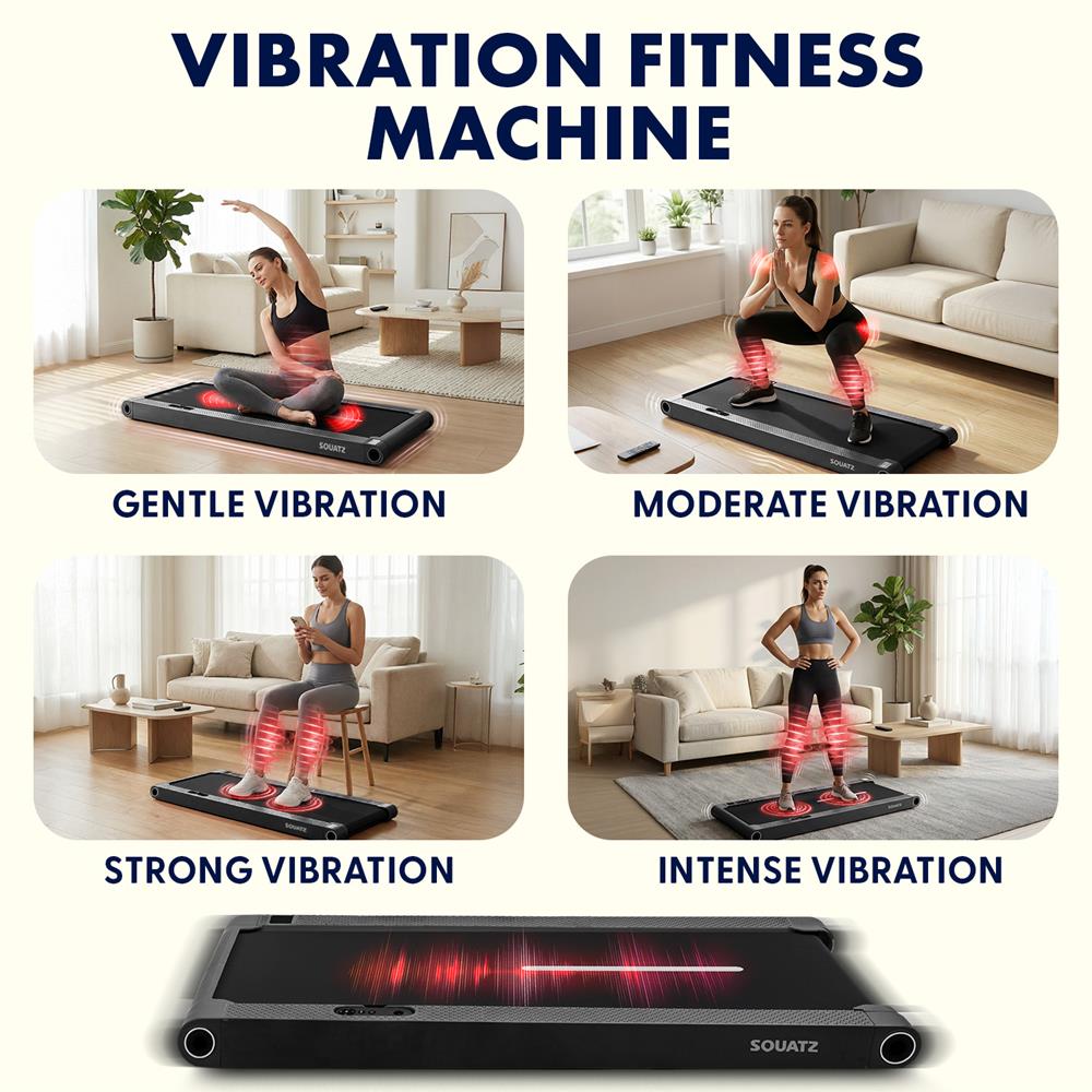 Squatz 2-In-1 Walking Pad With Vibration Plates – Compact Treadmill With 1.0Hp Motor, Led Display & Remote Control (Black)