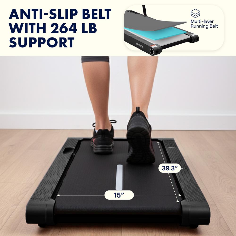 Squatz 2-In-1 Walking Pad With Vibration Plates – Compact Treadmill With 1.0Hp Motor, Led Display & Remote Control (Black)