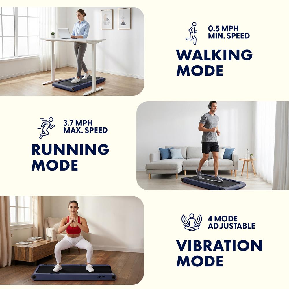 Squatz 2-In-1 Walking Pad With Vibration Plates – Compact Treadmill With 1.0Hp Motor, Led Display & Remote Control (Blue)