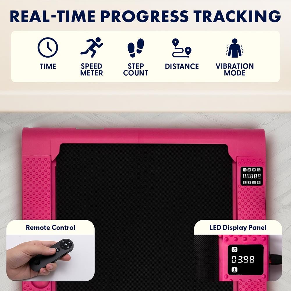 Squatz 2-In-1 Walking Pad With Vibration Plates – Compact Treadmill With 1.0Hp Motor, Led Display & Remote Control (Pink)