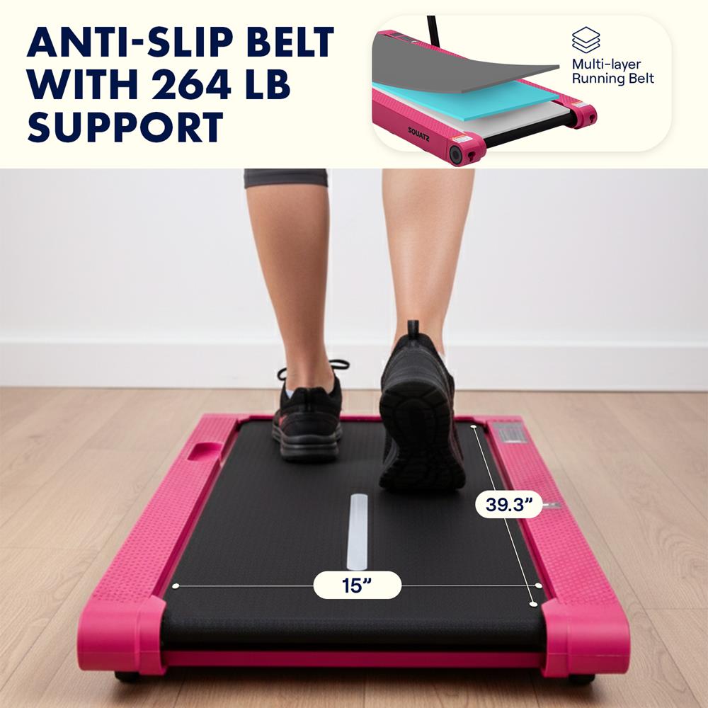 Squatz 2-In-1 Walking Pad With Vibration Plates – Compact Treadmill With 1.0Hp Motor, Led Display & Remote Control (Pink)