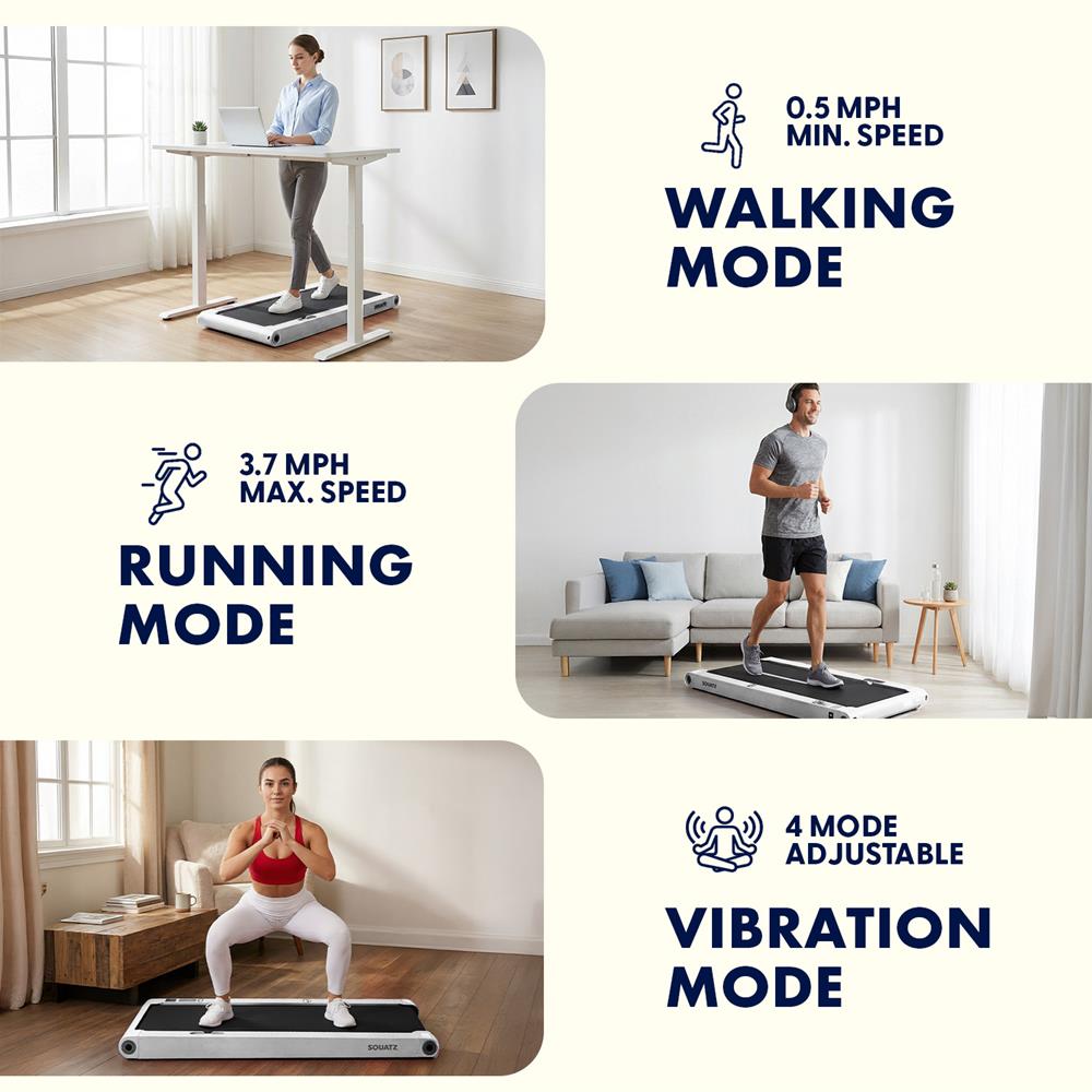 Squatz 2-In-1 Walking Pad With Vibration Plates – Compact Treadmill With 1.0Hp Motor, Led Display & Remote Control (Gray)