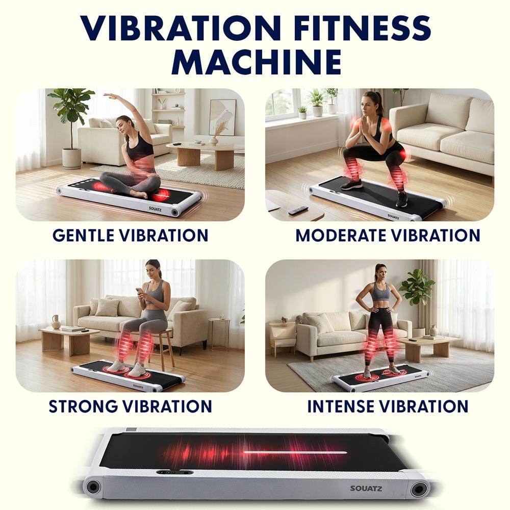 Squatz 2-In-1 Walking Pad With Vibration Plates – Compact Treadmill With 1.0Hp Motor, Led Display & Remote Control (Gray)