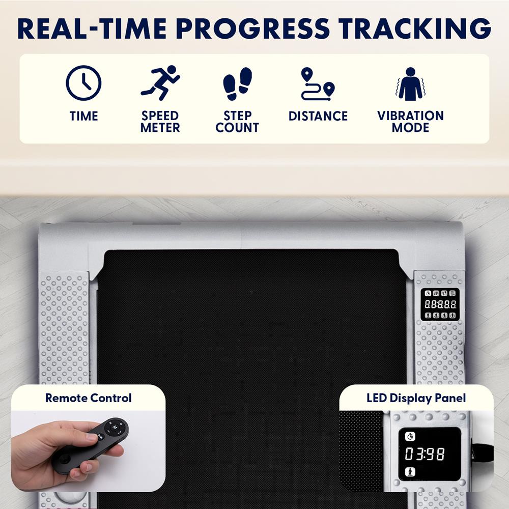 Squatz 2-In-1 Walking Pad With Vibration Plates – Compact Treadmill With 1.0Hp Motor, Led Display & Remote Control (Gray)