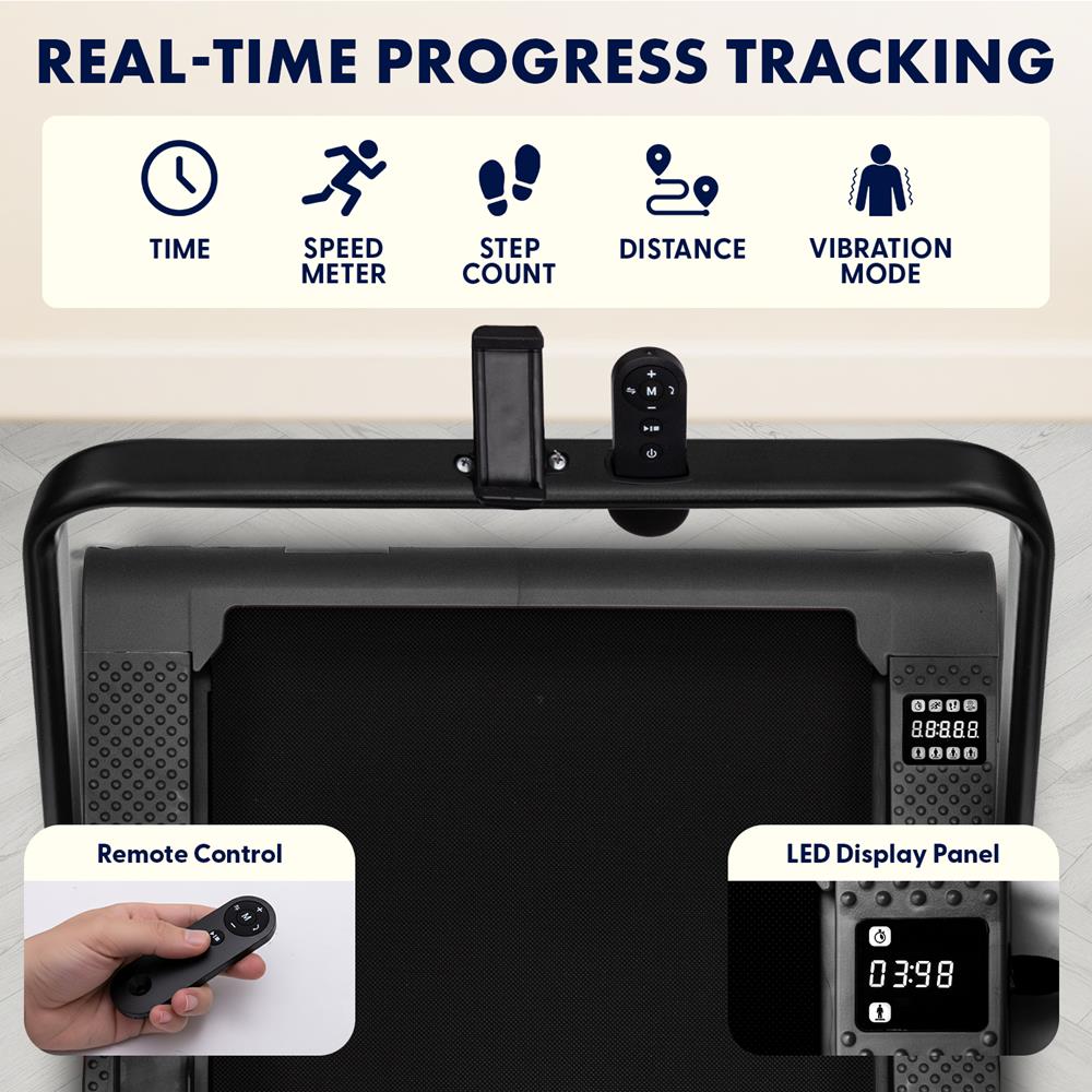 Squatz 2-In-1 Walking Pad With Vibration Plates And Handle Bar – Compact Treadmill With 1.0Hp Motor, Large Walking Surface, Led Display, Device Holder, And Remote Control (Black)