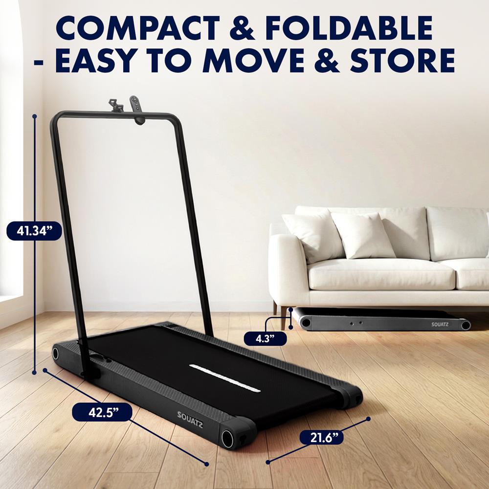 Squatz 2-In-1 Walking Pad With Vibration Plates And Handle Bar – Compact Treadmill With 1.0Hp Motor, Large Walking Surface, Led Display, Device Holder, And Remote Control (Black)