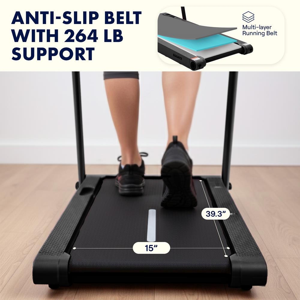 Squatz 2-In-1 Walking Pad With Vibration Plates And Handle Bar – Compact Treadmill With 1.0Hp Motor, Large Walking Surface, Led Display, Device Holder, And Remote Control (Black)