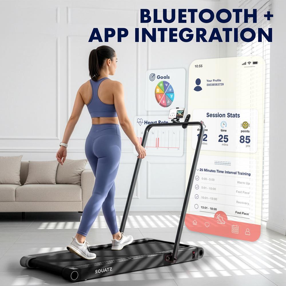 Squatz 2-In-1 Walking Pad With Vibration Plates And Handle Bar – Compact Treadmill With 1.0Hp Motor, Large Walking Surface, Led Display, Device Holder, And Remote Control (Black)