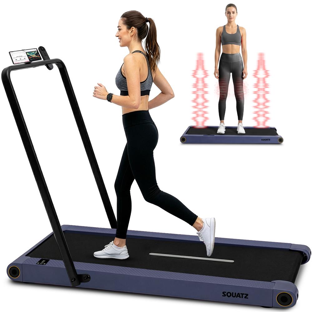 Squatz 2-In-1 Walking Pad With Vibration Plates And Handle Bar – Compact Treadmill With 1.0Hp Motor, Large Walking Surface, Led Display, Device Holder, And Remote Control (Blue)