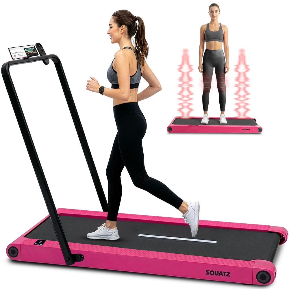 Squatz 2-In-1 Walking Pad With Vibration Plates And Handle Bar – Compact Treadmill With 1.0Hp Motor, Large Walking Surface, Led Display, Device Holder, And Remote Control (Pink)