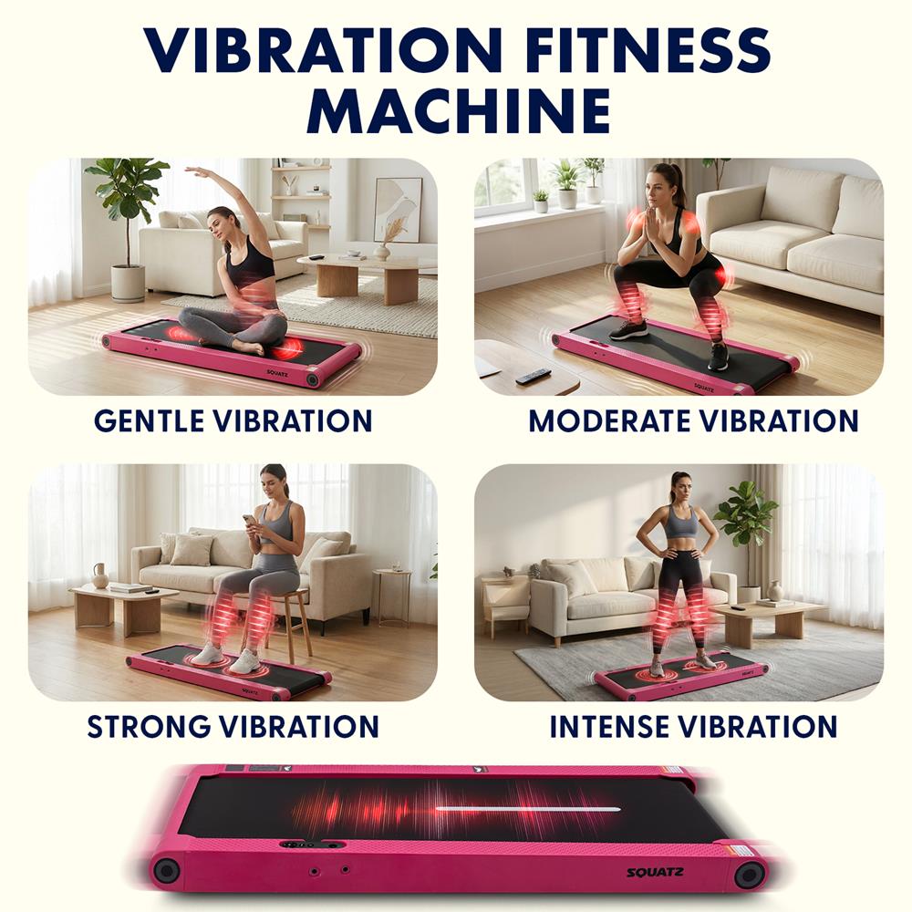 Squatz 2-In-1 Walking Pad With Vibration Plates And Handle Bar – Compact Treadmill With 1.0Hp Motor, Large Walking Surface, Led Display, Device Holder, And Remote Control (Pink)