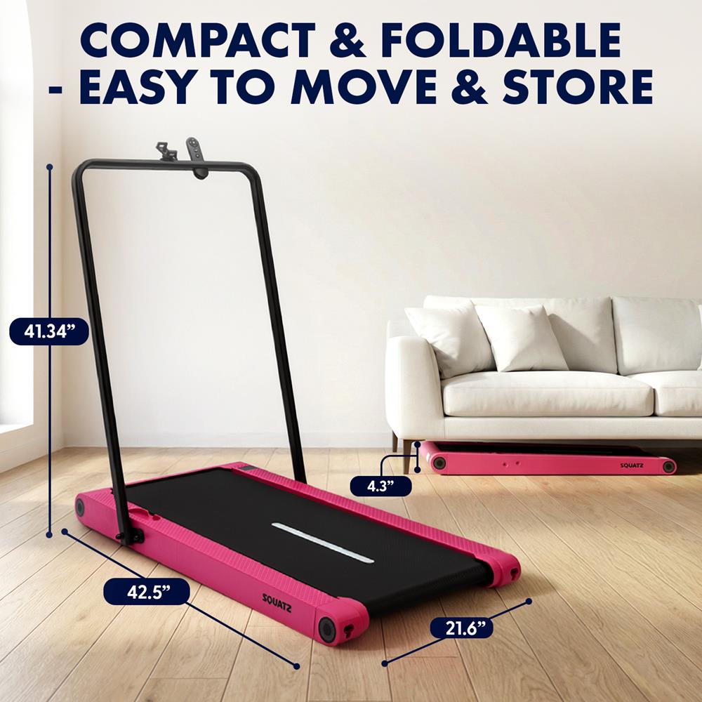 Squatz 2-In-1 Walking Pad With Vibration Plates And Handle Bar – Compact Treadmill With 1.0Hp Motor, Large Walking Surface, Led Display, Device Holder, And Remote Control (Pink)