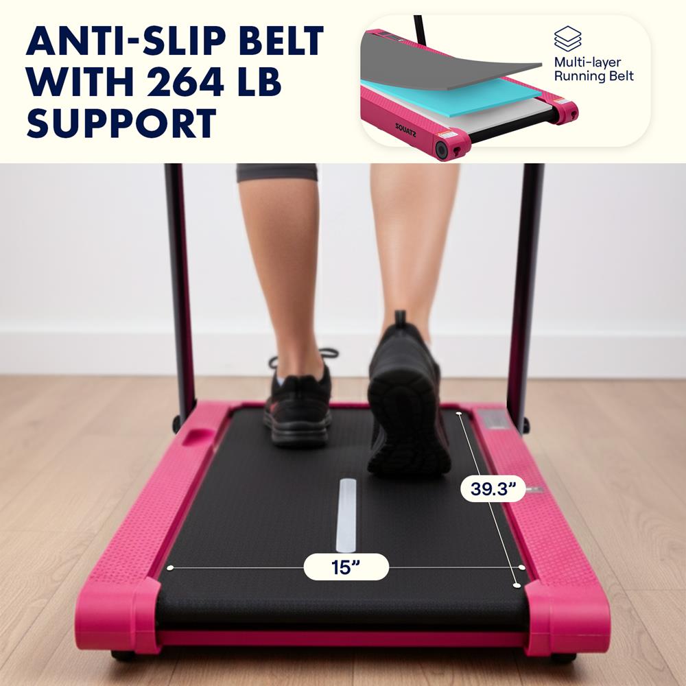 Squatz 2-In-1 Walking Pad With Vibration Plates And Handle Bar – Compact Treadmill With 1.0Hp Motor, Large Walking Surface, Led Display, Device Holder, And Remote Control (Pink)