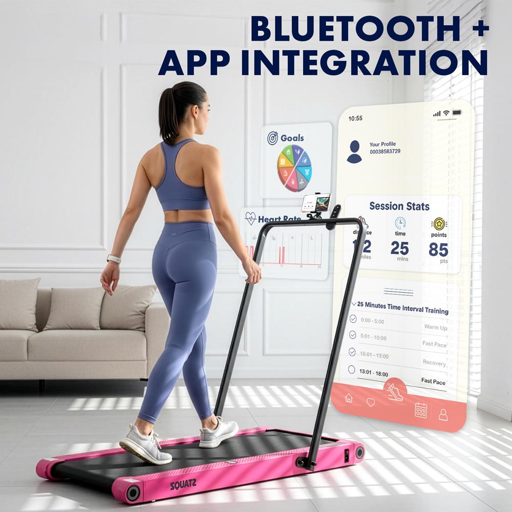 Squatz 2-In-1 Walking Pad With Vibration Plates And Handle Bar – Compact Treadmill With 1.0Hp Motor, Large Walking Surface, Led Display, Device Holder, And Remote Control (Pink)
